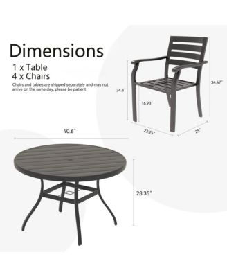 5-Piece  Metal Outdoor Patio Dining Set with Stackable Chairs & Umbrella Hole Table