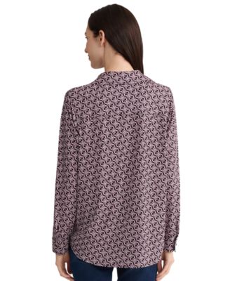Petite Long-Sleeve Button-Front Printed Top