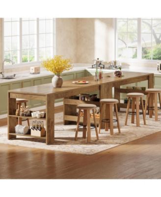 63-Inch Kitchen Island with Storage, Farmhouse Home Bar Table with Double-Sided Storage Shelves, Large Stationary Island Table