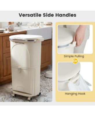 10 Gallon Kitchen Trash Can with Lid, 2 Removable Buckets, Step Pedal & Wheels