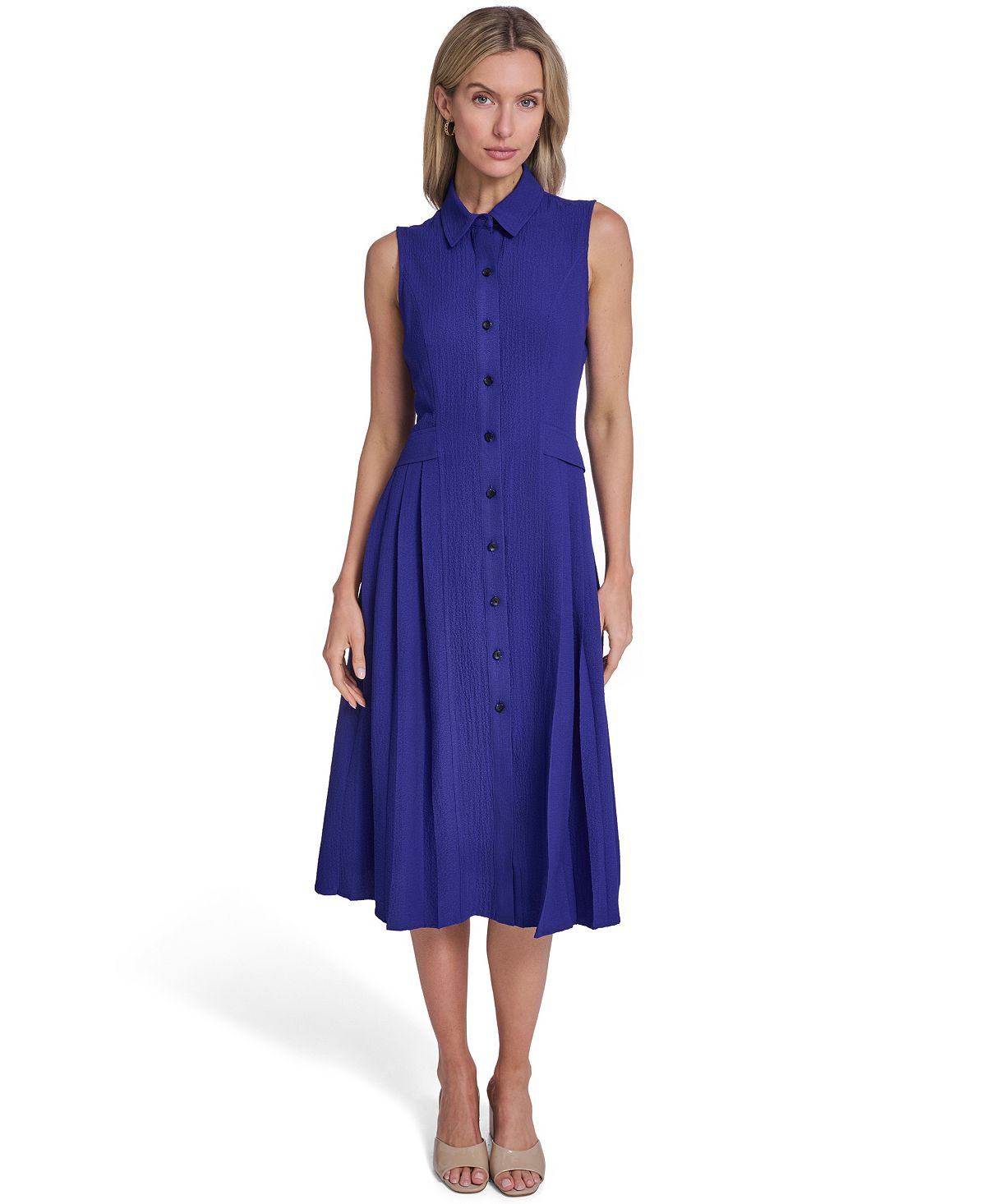 Calvin Klein Women's Collared Neck Side Pleated Shirt-Dress view 1 — MAYCSS fashion products