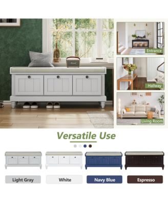 Shoe Bench - Fluted Entryway Storage Bench with Cushion, 3 Drawers and Hidden Compartment for Hallway, Living Room