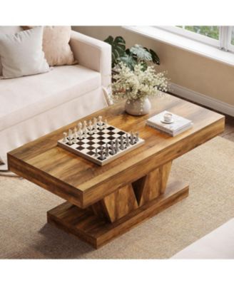 Farmhouse Rectangular Coffee Table, with Thick Sculptural Base