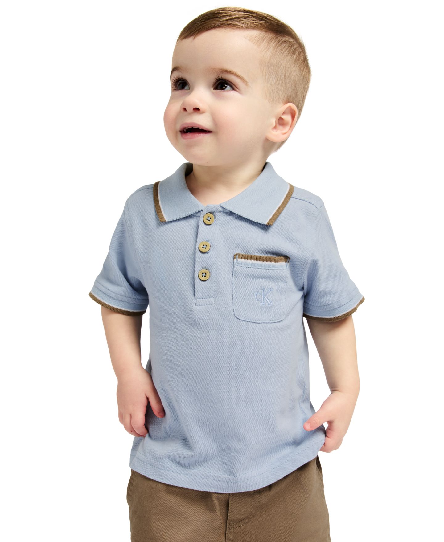Комплект Calvin Klein Tipped Polo Shirt and Twill Shorts, 2-Piece Set для мальчиков-малышей, цвет: Синий / Коричневый — фото 1