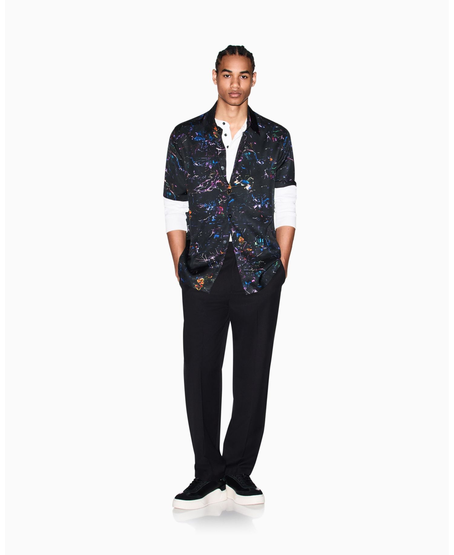 Men's Short Sleeve Silky Printed Button Up Shirt