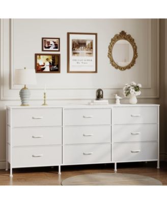 63 Inch Dresser TV Stand with 9 Fabric Drawers, Large Storage Chest, Wide Entertainment Center for 55 65 70 Inch TV