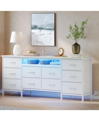 63 Inch TV Stand Dresser with 10 Drawers, Long Entertainment Center for TVs Up to 75 Inch, Fabric Storage Media Console