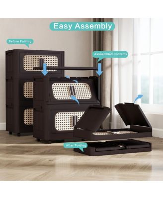 Retro Folding Storage Cabinet, 5 Tiers, Collapsible with Wheels