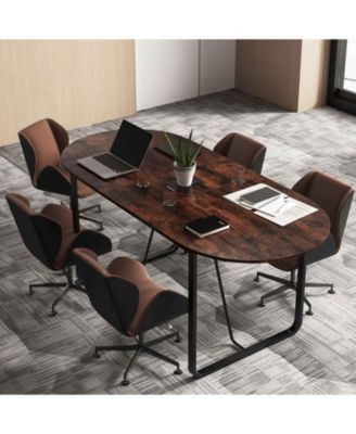 71 Inches Executive Table, Oval Home Office Table with Cable Management Hole