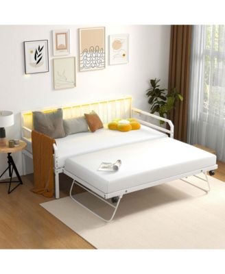 Twin Size Daybed with Pop-up Trundle Charging Station & LED Lights for Living Room