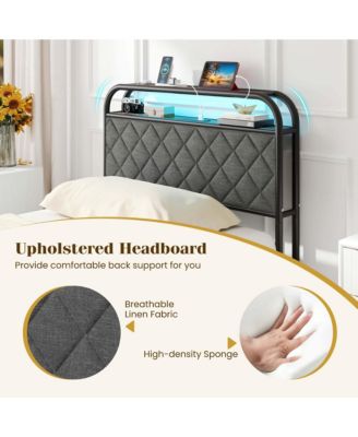 Twin Size Bed Frame with LED Lights & Charging Station Storage Headboard & Drawers