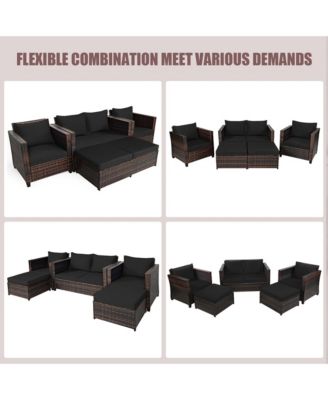 5PCS Outdoor Patio Rattan Conversation Sofa Furniture Set w/ Cushions