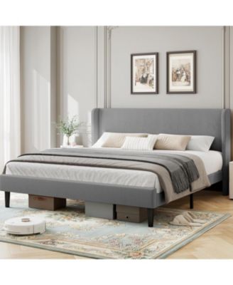 Assile Upholstered Bed Frame Full with Wingback headboard, Platform Bed Frame with Headboard, Wood Slats Support, Noise Free