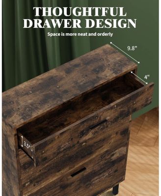 Space Saving Narrow Shoe Cabinet for Entryway,3 Turn Drawers Freestanding Wooden Shoe Organizer,Adjustable Shelves,Fits Slippers Sneakers Heels