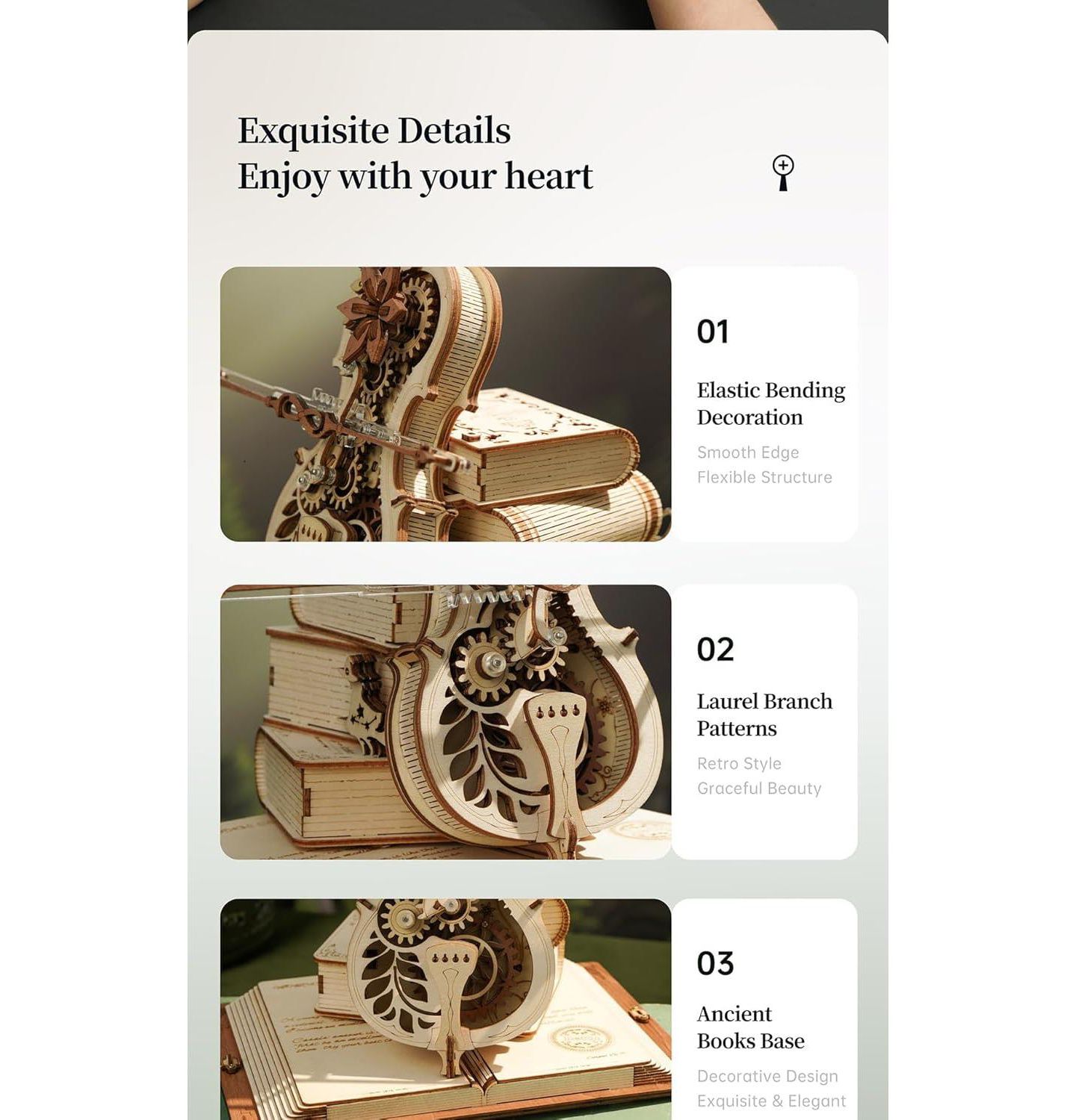 Пазлы Robotime Magic Cello Adults 3D Puzzles, 3D Wooden Puzzles for Adults, Wooden Music Box Puzzle to Build, Unique Music Gift Hobby Kits Festival Gift, цвет: Бежевый — фото 4