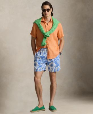 Men's Hibiscus Flowers and Palm Fronds Swim Trunks