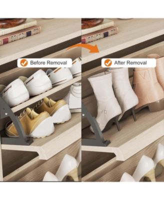 Shoe Cabinet with 2 Flip Drawers Narrow Cabinet with Adjustable and Removable Shelves Modern Wooden Shoe Organizer with Hidden Handle