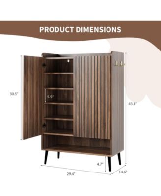 Large Shoe Cabinet with Doors 6-Tier Shoe Organizer with 2 Doors and Additional Hooks for Hallway Entryway Living Room Set of 2