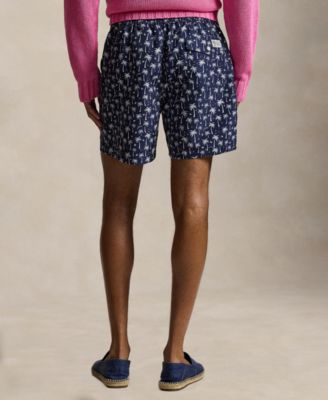 Men's Logo and Palm Trees Printed Swim Trunks