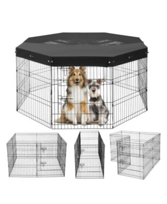 8-Panel 30" Foldable Metal Dog Playpen with Door and Top Cover for Indoor Outdoor Use