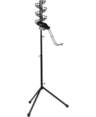 Automatic Baseball Pitching Machine Feeder and Soft Toss Trainer 2 in 1 System w/ Height Adjustable Base and Extendable Ball Stacker