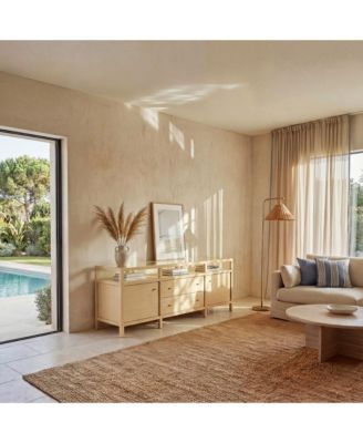 Solid Wood Sideboard With Tempered Glass Top, Pre-Assembled Cabinet , TV Stand