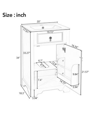 20" Bathroom Vanity with Ceramic Sink, Soft Close Door, Adjustable Shelf & Door Storage for Small Bathrooms