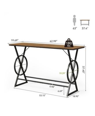 63" Bar Table, Long Counter Height Table, Modern Kitchen Bar Height Table with Footrest & Wheel-Shaped Legs
