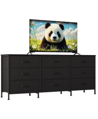 63" Wooden Dresser TV Stand with 9 Fabric Drawers for Large TVs
