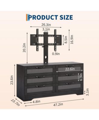TV Stand with Mount, 47.2" Modern Entertainment Center 6-Drawer Rattan Dresser for 32-85 Inch TVs