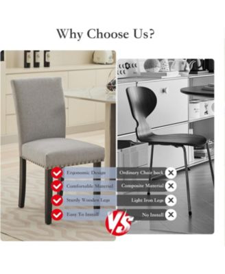 Parsons Dining Chairs Set of 4, Upholstered Fabric Chairs with Nailhead Trim