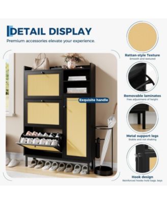 Shoe Cabinet for Entryway with 3 Flip Drawers Freestanding Shoe Organizer Cabinet with Metal Legs for Hallway Storage