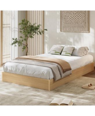 California   Bed Frame, Wood Platform Bed with Fluted Design, Low Profile BedFrame, Minimalist Bed Base with Noise-Free, Easy Assembly