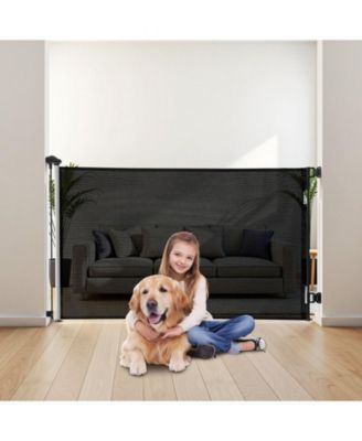 Retractable Mesh Safety Gate 57" Wide x 38.5" Tall with Security Lock for Stairs and Hallways