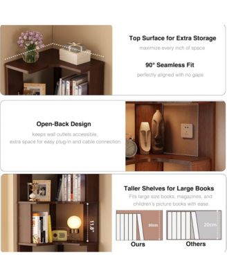 5 Tier L-Shaped Corner Bookshelf, Wooden Open Display Shelves and Storage Rack with Anti-Drop Panels for Living Room or Home Office