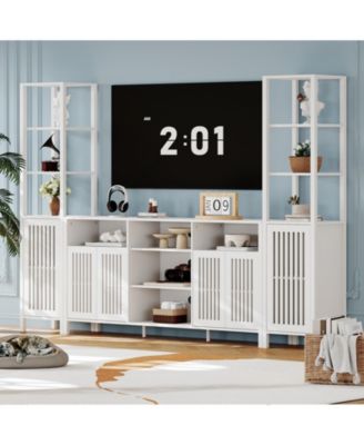 Large TV Stand with Set of 2 Bookcases, Farmhouse Entertainment Center for 70" Television with Storage Cabinets