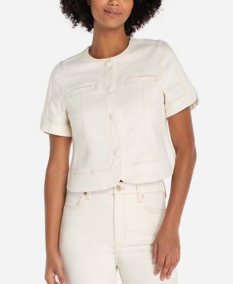 Petite Collarless Cropped Jacket