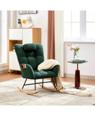 Teddy Upholstered Rocking Chair, Fluffy Nursery Glider Rocker for Adults, Comfortable Stylish Chair for Small Spaces Indoor