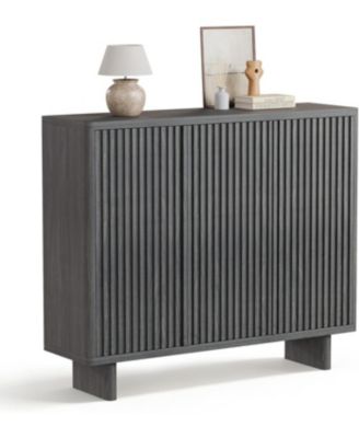 46 Inch Shoe Cabinet with Fluted Door 5-Tier Storage Cabinet Rustic Entryway Shoe Bench for Hallway