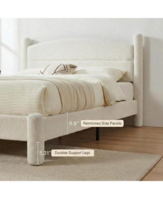 Cloud Bed Frame, Boucle Upholstered Platform Bed with Soft Round Headboard & Cylindrical Legs, Heavy Duty & Noise Free
