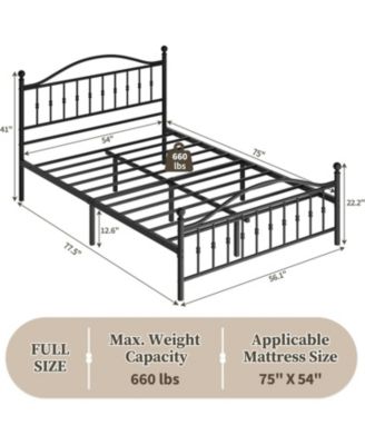 Full Size Metal Platform Bed Frame, Circular Headboard and Footboard, Heavy-Duty Iron Frame, No Box Spring Needed, Noise-Free Design