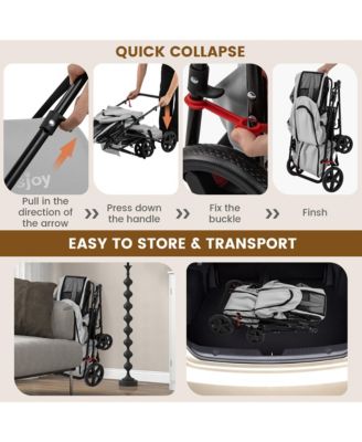 4-in-1 Double Pet Stroller w/ Detachable Carrier Travel Carriage for Cats