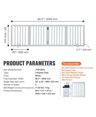 24" x 80" Freestanding 4-Panel Foldable Dog Gate for Doorways and Hallways