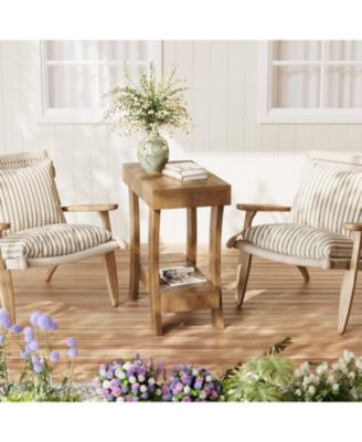 2-Tier Rectangular End Table, Narrow Side Table, Small Night Stand for Bedroom, Living Room, Small Spaces