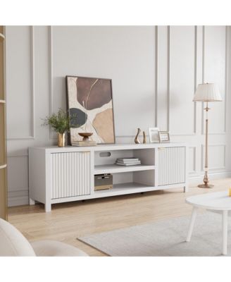 Fluted TV Stand for 75+ Inch, Modern Entertainment Center with 2-Tier Storage & Adjustable Shelves