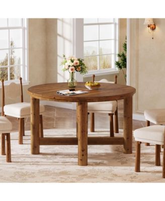 47" Solid Wood Dining Table for 4-6, Farmhouse Round Kitchen Table