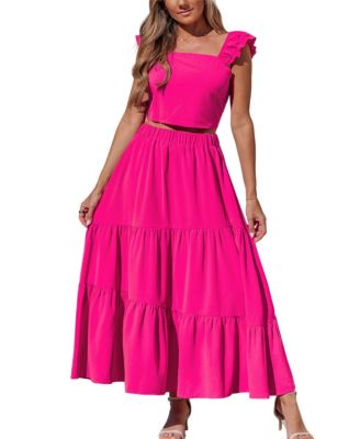 Women's Square Neck Ruffle Trim Matching Sets