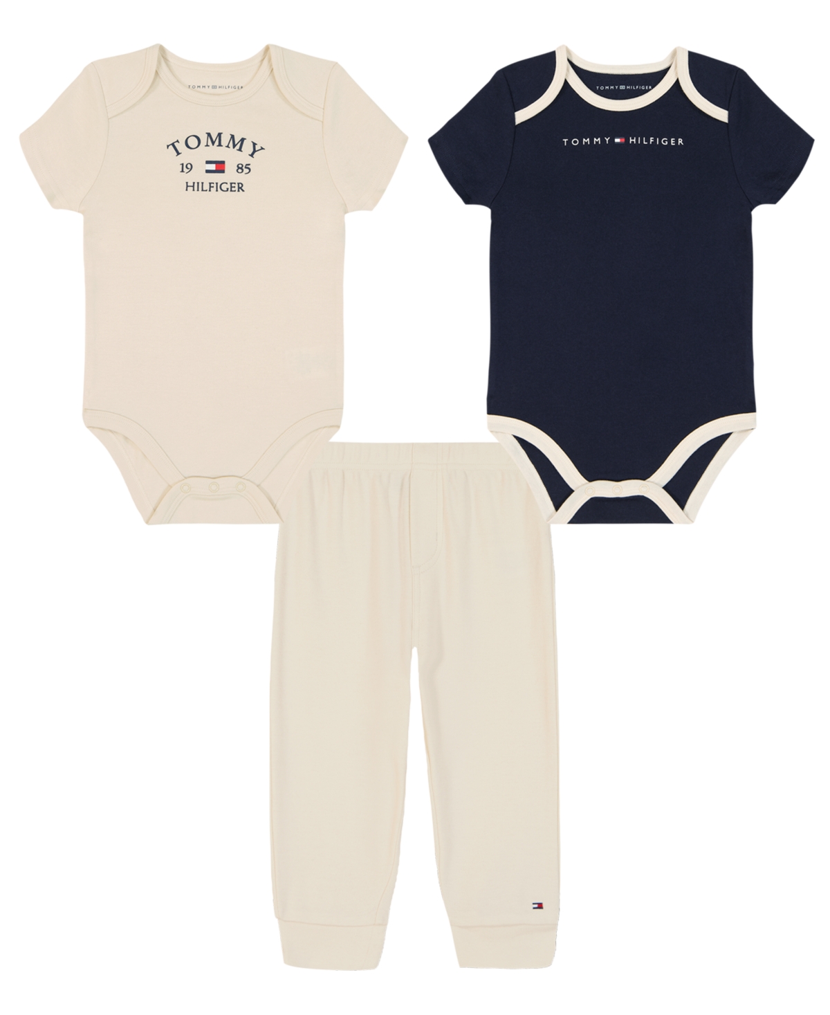 Tommy Hilfiger Baby Boys' Short-Sleeve Embroidered Bodysuit and Pants, 3-Piece Set