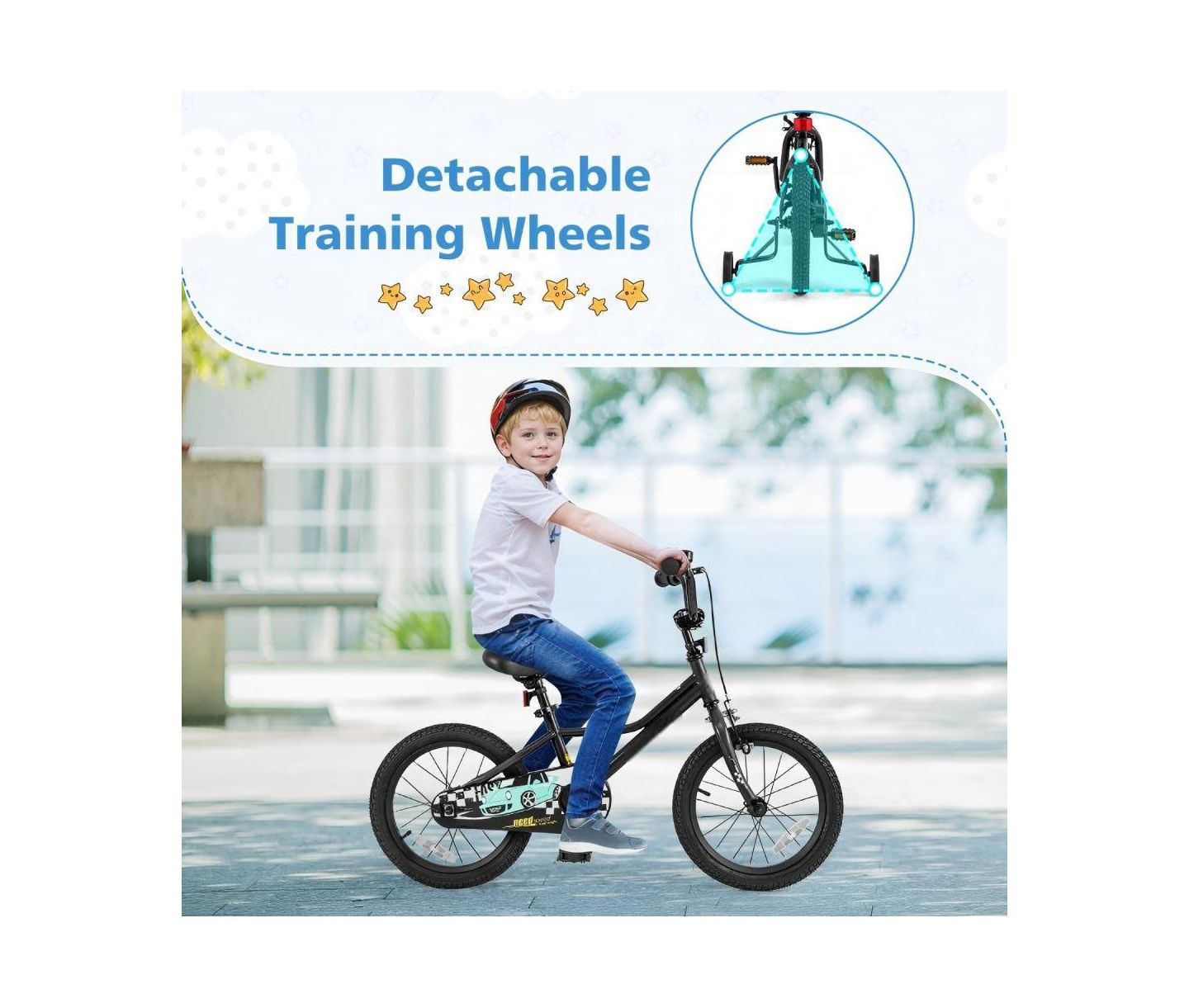 Детская игрушка HONGGE 16 Inch Kids' Bike with Adjustable Seat and Training Wheels, Ages 3-8, цвет: Чёрный — фото 5