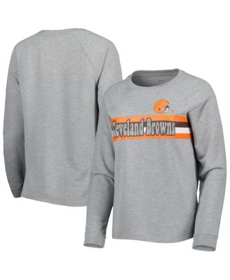 Juniors Heathered Gray Cleveland Browns All Striped Up Raglan Long Sleeve T-Shirt